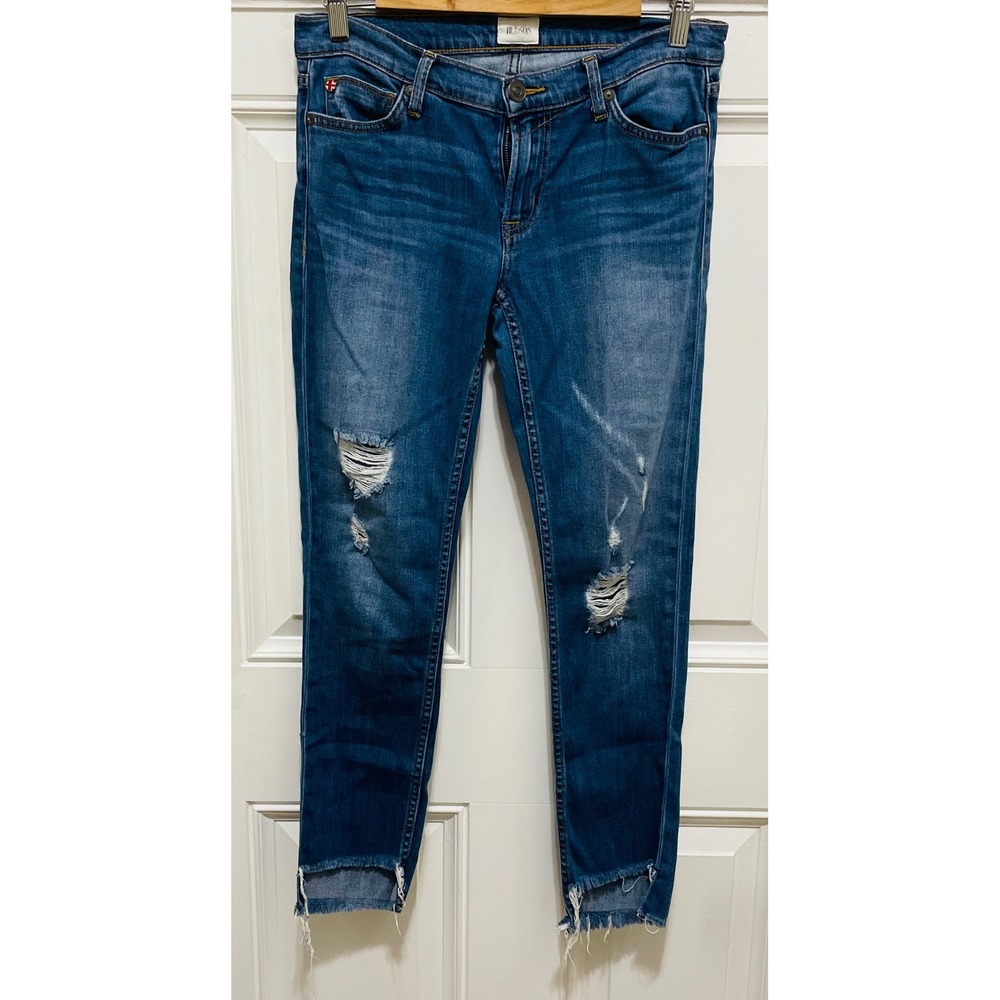 Hudson Jeans Women's‎ Size 27 Distressed Hem Skinny Ankle Dark Wash Denim
